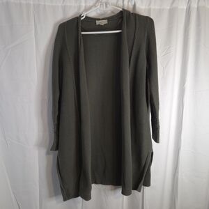 LOFT Women's Olive Green 100% Cotton Open Front Cardigan Size L